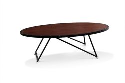 Bellaeven Vintage Sturdy Industrial Oval Wood Cocktail Coffee Table, Vintage Walnut