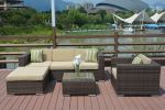 6-Piece Alu Patio Outdoor Mixed Brown Rattan Furniture Garden Sofa Sectional Couch Set,Beige Cushion