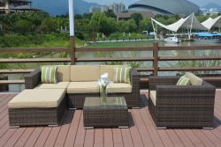 6-Piece Alu Patio Outdoor Mixed Brown Rattan Furniture Garden Sofa Sectional Couch Set,Beige Cushion