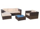 6-Piece Alu Patio Outdoor Mixed Brown Rattan Furniture Garden Sofa Sectional Couch Set,Beige Cushion
