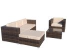 6-Piece Alu Patio Outdoor Mixed Brown Rattan Furniture Garden Sofa Sectional Couch Set,Beige Cushion