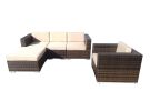 6-Piece Alu Patio Outdoor Mixed Brown Rattan Furniture Garden Sofa Sectional Couch Set,Beige Cushion