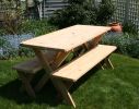 Red Cedar 27"" Wide 10' Backyard Bash Cross Legged Picnic Table w/ Detached Benches