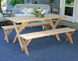 Red Cedar 27"" Wide 4' Backyard Bash Cross Legged Picnic Table w/ Detached Benches