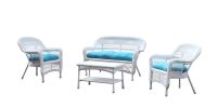 Fine Mod Imports Portside White 4pc Outdoor Set Blue Cushion