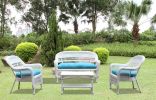 Fine Mod Imports Portside White 4pc Outdoor Set Blue Cushion