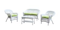 Fine Mod Imports Portside White 4pc Outdoor Set Green Cushion