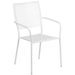 Flash Furniture White Indoor-Outdoor Steel Patio Arm Chair with Square Back