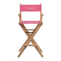 Flash Furniture Embroidered Bar Height Directors Chair in Pink