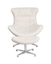 Flash Furniture Home Indoor White Leather Cocoon Chair with Ottoman