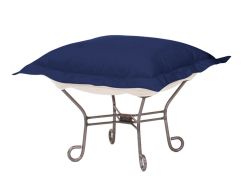 Howard Elliott Seascape Turquoise Scroll Puff Ottoman - Titanium Frame