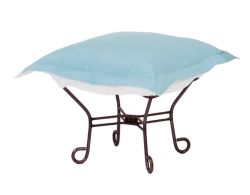 Howard Elliott Seascape Breeze Scroll Puff Ottoman - Mahogany Frame