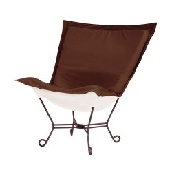 Howard Elliott Seascape Chocolate Scroll Puff Chair - Mahogany Frame