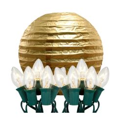 Electric String Lights with 10"" Metallic Gold Paper Lanterns- 10 Count