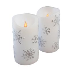 Flickering LED Candles - Silver Snowflake- 2ct