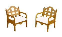 Set Of 2 Palladian Lounge Chairs And 2 White Sunbrella Cushions