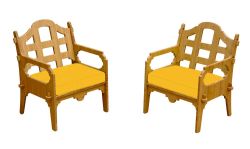 Set Of 2 Palladian Lounge Chairs And 2 Yellow Sunbrella Cushions