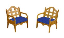 Set Of 2 Palladian Lounge Chairs And 2 Blue Sunbrella Cushions
