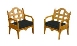 Set Of 2 Palladian Lounge Chairs And 2 Black Sunbrella Cushions