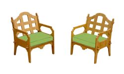 Set Of 2 Palladian Lounge Chairs And 2 Ginko Green Sunbrella Cushions