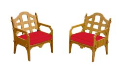 Set Of 2 Palladian Lounge Chairs And 2 Red Sunbrella Cushions