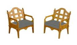 Set Of 2 Palladian Lounge Chairs And 2 Charcoal Sunbrella Cushions