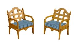 Set Of 2 Palladian Lounge Chairs And 2 Blue And White Striped Sunbrella Cushions