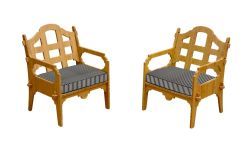 Set Of 2 Palladian Lounge Chairs And 2 Black And White Striped Sunbrella Cushions