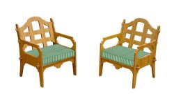 Set Of 2 Palladian Lounge Chairs And 2 Green And White Striped Sunbrella Cushions
