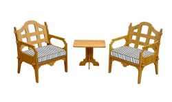 Palladian Lounge Set With 2 Lounge Chairs And 1 Medium Side Table And 2 White And Blue Striped Sunbrella Cushions