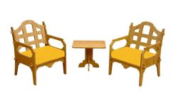 Palladian Lounge Set With 2 Lounge Chairs And 1 Medium Side Table And 2 Yellow Sunbrella Cushions