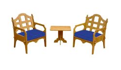 Palladian Lounge Set With 2 Lounge Chairs And 1 Medium Side Table And 2 Blue Sunbrella Cushions