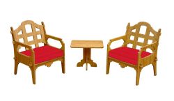 Palladian Lounge Set With 2 Lounge Chairs And 1 Medium Side Table And 2 Red Sunbrella Cushions