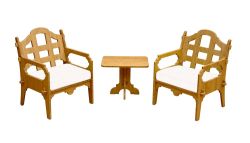 Palladian Lounge Set With 2 Lounge Chairs And 1 Medium Side Table And 2 White Sunbrella Cushions