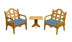 Palladian Lounge Set With 2 Lounge Chairs And 1 Medium Side Table And 2 Blue And White Striped Sunbrella Cushions
