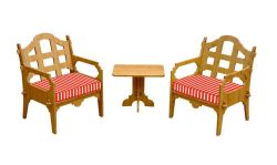 Palladian Lounge Set With 2 Lounge Chairs And 1 Medium Side Table And 2 Red And White Striped Sunbrella Cushions