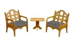 Palladian Lounge Set With 2 Lounge Chairs And 1 Medium Side Table And 2 Black And White Striped Sunbrella Cushions