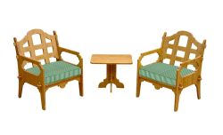 Palladian Lounge Set With 2 Lounge Chairs And 1 Medium Side Table And 2 Green And White Striped Sunbrella Cushions
