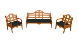 Palladian Lounge Set With 1 Sofa, 2 Lounge Chairs And 3 Black Sunbrella Cushions