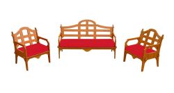 Palladian Lounge Set With 1 Sofa, 2 Lounge Chairs And 3 Red Sunbrella Cushions