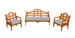 Palladian Lounge Set With 1 Sofa, 2 Lounge Chairs And 3 White And Blue Striped Sunbrella Cushions