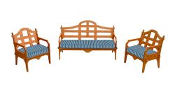 Palladian Lounge Set With 1 Sofa, 2 Lounge Chairs And 3 Blue And White Striped Sunbrella Cushions
