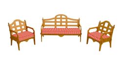 Palladian Lounge Set With 1 Sofa, 2 Lounge Chairs And 3 Red And White Striped Sunbrella Cushions