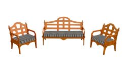 Palladian Lounge Set With 1 Sofa, 2 Lounge Chairs And 3 Black And White Striped Sunbrella Cushions