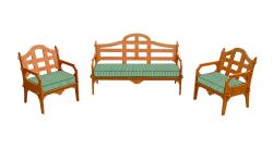Palladian Lounge Set With 1 Sofa, 2 Lounge Chairs And 3 Green And White Striped Sunbrella Cushions