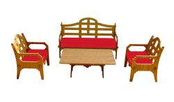 Palladian Lounge Set With 1 Sofa, 2 Lounge Chairs And 1 Cocktail Table And 3 Red Sunbrella Cushions