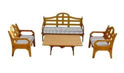 Palladian Lounge Set With 1 Sofa, 2 Lounge Chairs And 1 Cocktail Table And 3 White And Blue Striped Sunbrella Cushions