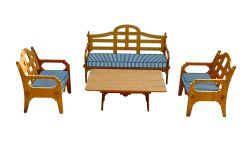 Palladian Lounge Set With 1 Sofa, 2 Lounge Chairs And 1 Cocktail Table And 3 Blue And White Striped Sunbrella Cushions