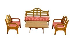 Palladian Lounge Set With 1 Sofa, 2 Lounge Chairs And 1 Cocktail Table And 3 Red And White Striped Sunbrella Cushions