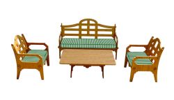 Palladian Lounge Set With 1 Sofa, 2 Lounge Chairs And 1 Cocktail Table And 3 Green And White Striped Sunbrella Cushions